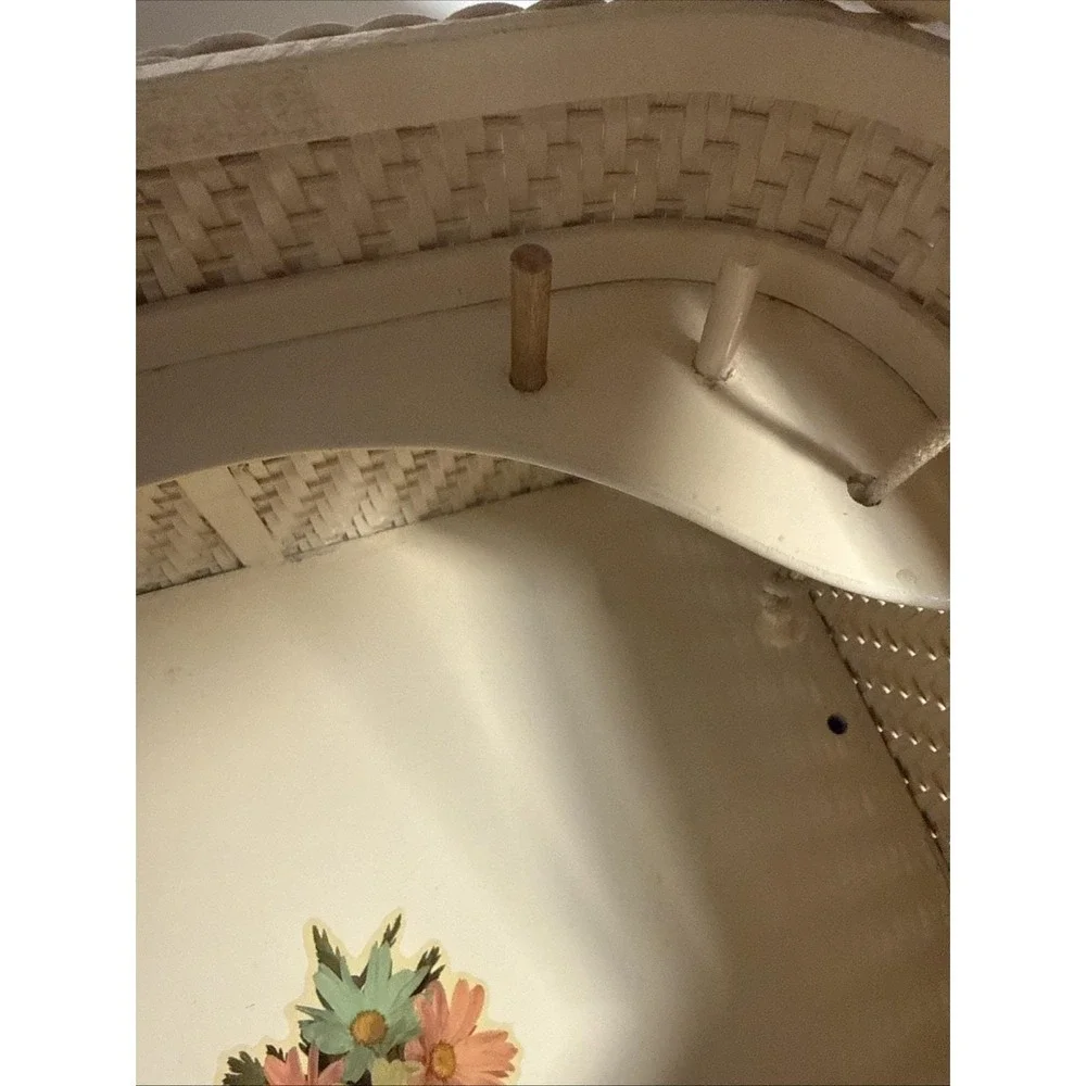 Vintage Unique 1950's Floral Wicker Square Sewing Box